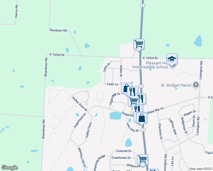 map of restaurants, bars, coffee shops, grocery stores, and more near 704 Faith Lane in Pleasant Hill