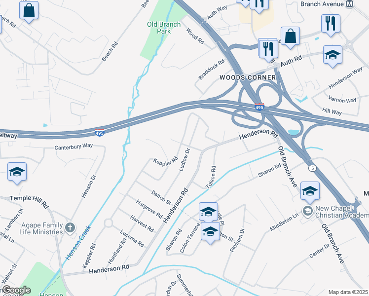 map of restaurants, bars, coffee shops, grocery stores, and more near 5301 Ludlow Dr in Temple Hills