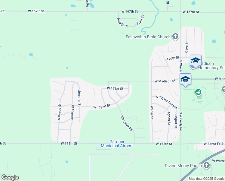 map of restaurants, bars, coffee shops, grocery stores, and more near 31875 West 171st Street in Gardner