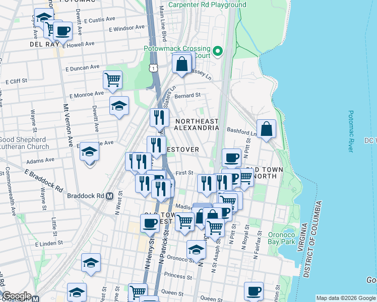map of restaurants, bars, coffee shops, grocery stores, and more near 101 Independence Avenue Southeast in Washington