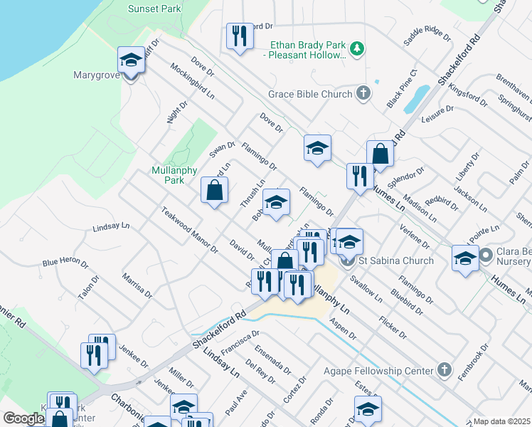 map of restaurants, bars, coffee shops, grocery stores, and more near 1310 Bobolink Drive in Florissant