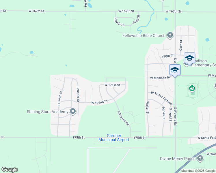 map of restaurants, bars, coffee shops, grocery stores, and more near 31895 West 171st Street in Gardner