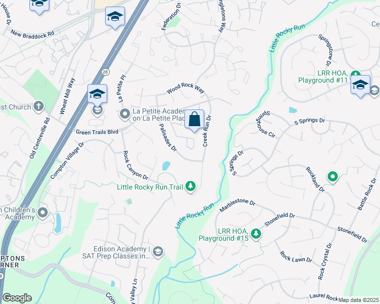 map of restaurants, bars, coffee shops, grocery stores, and more near 6612 Skylemar Trail in Centreville