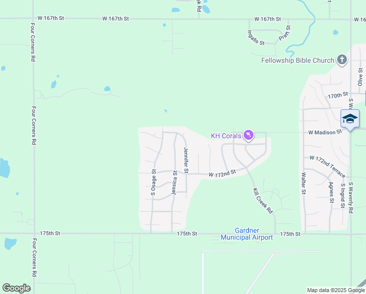 map of restaurants, bars, coffee shops, grocery stores, and more near 17132 Jennifer Street in Gardner