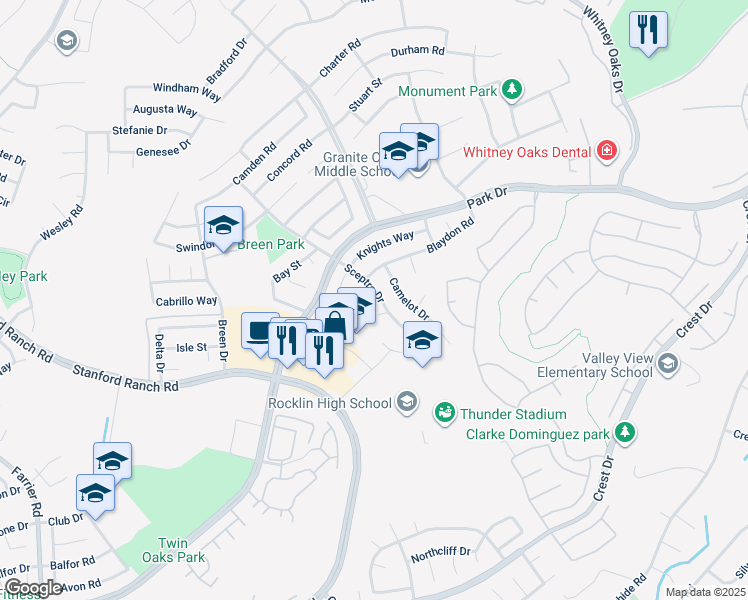map of restaurants, bars, coffee shops, grocery stores, and more near 3116 Sceptre Drive in Rocklin