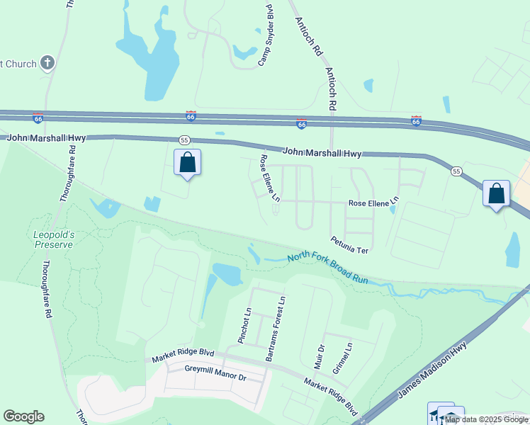 map of restaurants, bars, coffee shops, grocery stores, and more near 16140 Pink Poppy Way in Haymarket