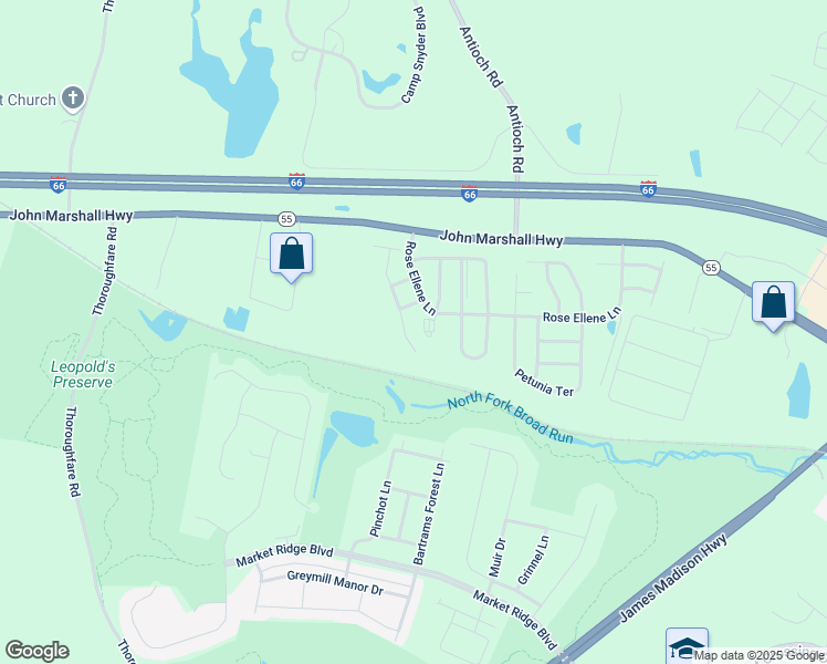 map of restaurants, bars, coffee shops, grocery stores, and more near 16140 Pink Poppy Way in Haymarket