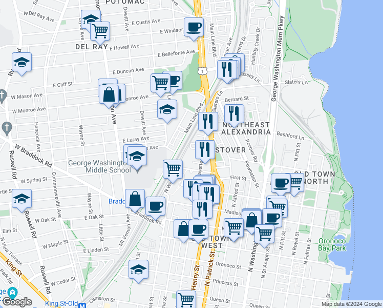 map of restaurants, bars, coffee shops, grocery stores, and more near 101 Independence Avenue Southeast in Washington