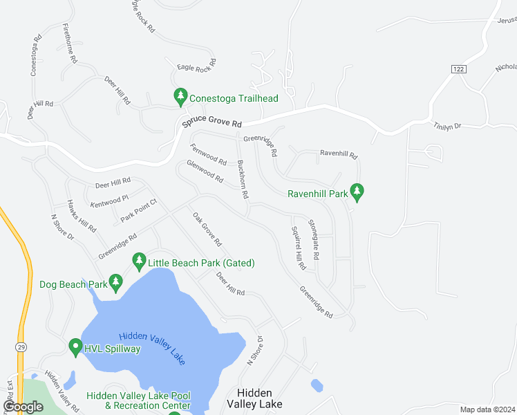 map of restaurants, bars, coffee shops, grocery stores, and more near 18863 Stonegate Road in Hidden Valley Lake