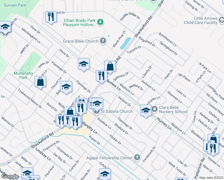 map of restaurants, bars, coffee shops, grocery stores, and more near 1645 Verlene Drive in Florissant