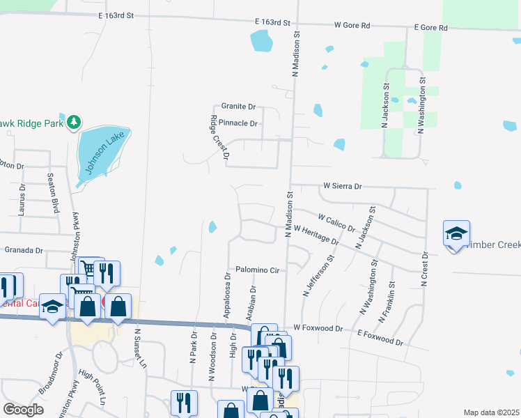 map of restaurants, bars, coffee shops, grocery stores, and more near 419 Sunflower Drive in Raymore