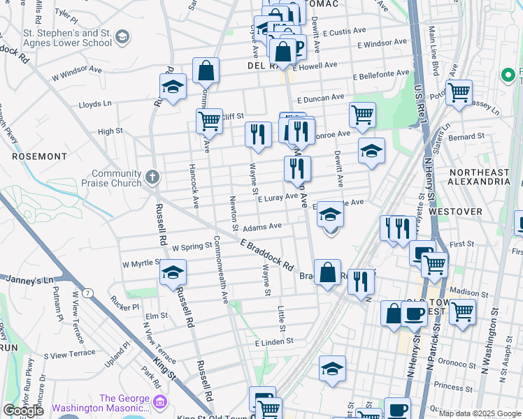 map of restaurants, bars, coffee shops, grocery stores, and more near 101 Independence Avenue Southeast in Washington