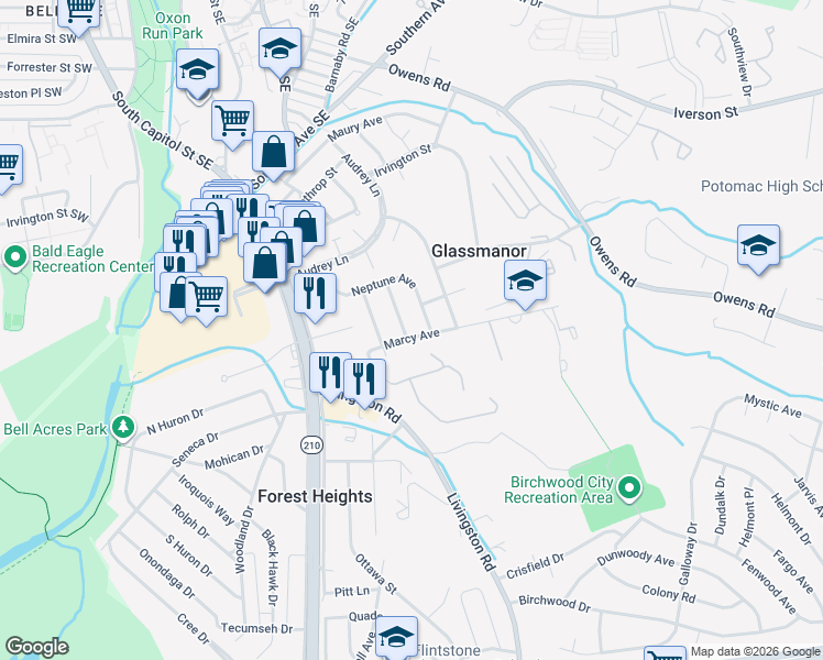 map of restaurants, bars, coffee shops, grocery stores, and more near 101 Independence Avenue Southeast in Washington
