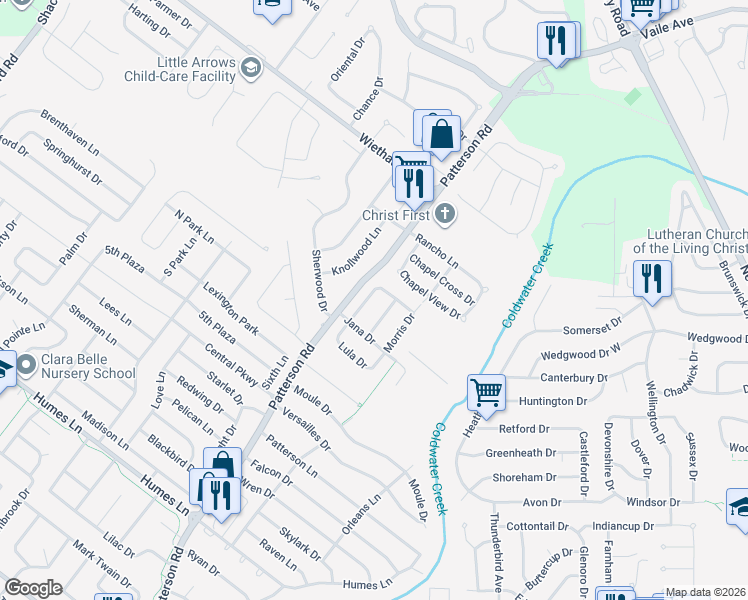 map of restaurants, bars, coffee shops, grocery stores, and more near 2750 Benne Drive in Florissant