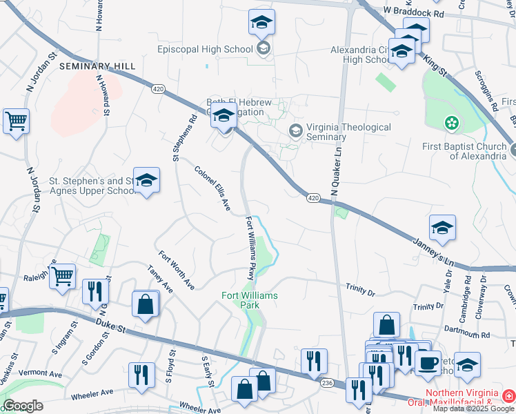 map of restaurants, bars, coffee shops, grocery stores, and more near 3722 Templeton Place in Alexandria