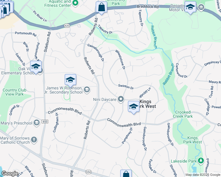 map of restaurants, bars, coffee shops, grocery stores, and more near 4941 Gainsborough Drive in Fairfax