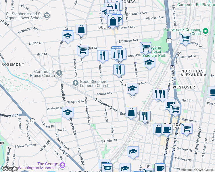 map of restaurants, bars, coffee shops, grocery stores, and more near 101 Independence Avenue Southeast in Washington