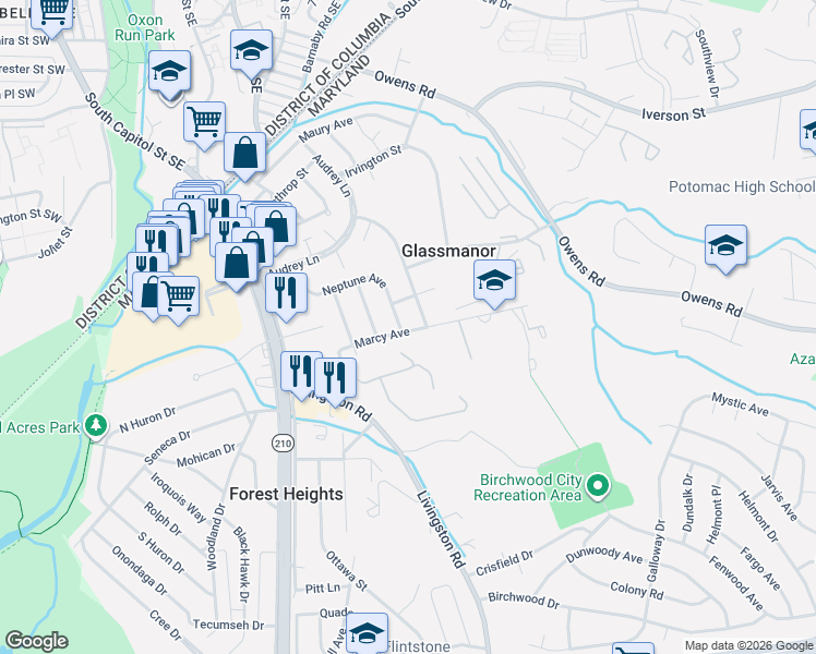 map of restaurants, bars, coffee shops, grocery stores, and more near 101 Independence Avenue Southeast in Washington