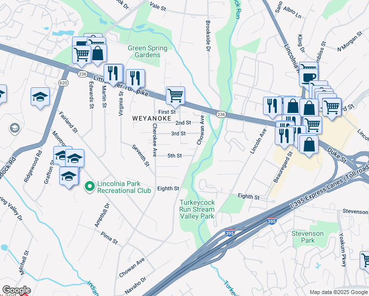 map of restaurants, bars, coffee shops, grocery stores, and more near 6425 4th Street in Alexandria