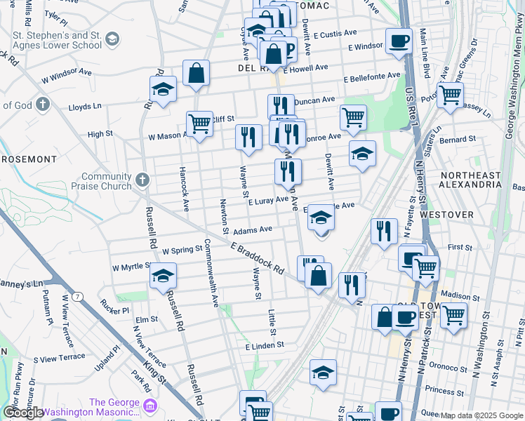 map of restaurants, bars, coffee shops, grocery stores, and more near 101 Independence Avenue Southeast in Washington
