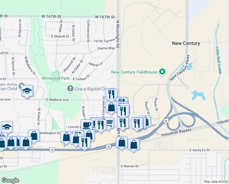 map of restaurants, bars, coffee shops, grocery stores, and more near 482 North Birch in Gardner