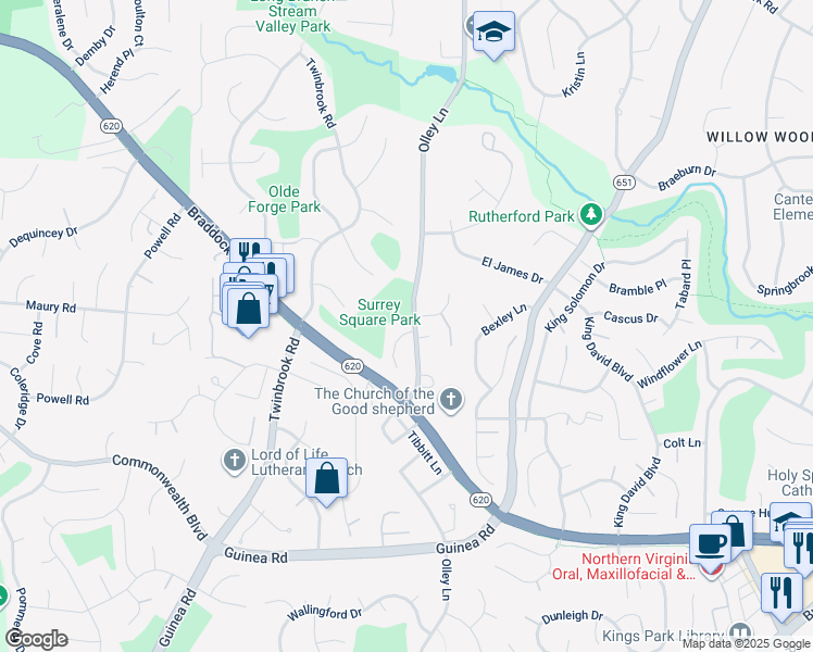 map of restaurants, bars, coffee shops, grocery stores, and more near 9370 Colbert Court in Fairfax