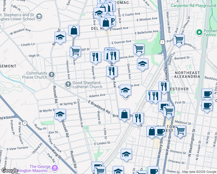 map of restaurants, bars, coffee shops, grocery stores, and more near 101 Independence Avenue Southeast in Washington