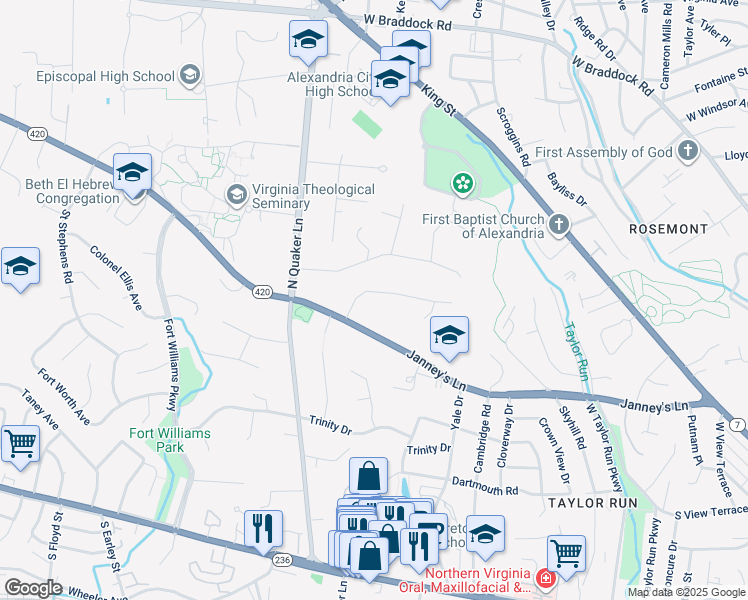 map of restaurants, bars, coffee shops, grocery stores, and more near 1336 Kingston Avenue in Alexandria