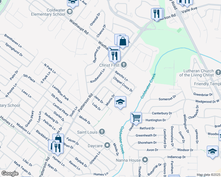 map of restaurants, bars, coffee shops, grocery stores, and more near 495 Benne Drive in Florissant