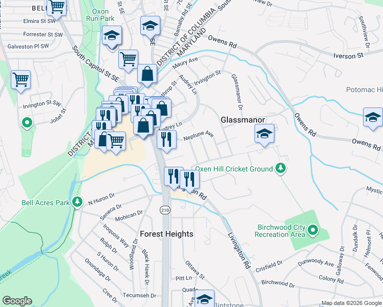 map of restaurants, bars, coffee shops, grocery stores, and more near 101 Independence Avenue Southeast in Washington
