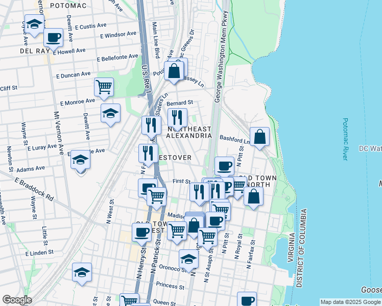 map of restaurants, bars, coffee shops, grocery stores, and more near 101 Independence Avenue Southeast in Washington
