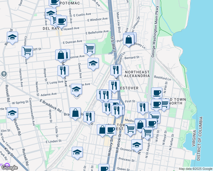 map of restaurants, bars, coffee shops, grocery stores, and more near 101 Independence Avenue Southeast in Washington