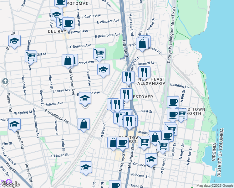 map of restaurants, bars, coffee shops, grocery stores, and more near 101 Independence Avenue Southeast in Washington