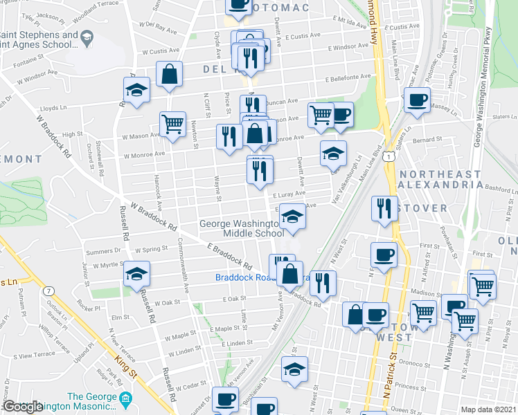 map of restaurants, bars, coffee shops, grocery stores, and more near 101 Independence Avenue Southeast in Washington