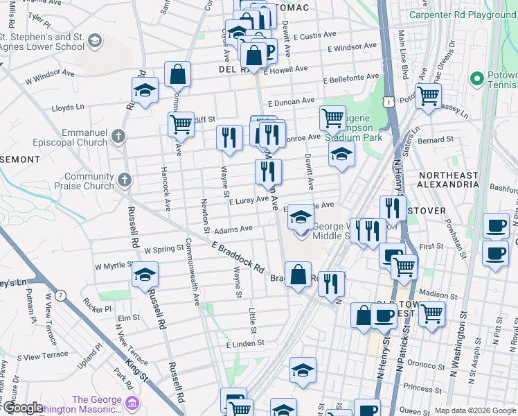 map of restaurants, bars, coffee shops, grocery stores, and more near 101 Independence Avenue Southeast in Washington