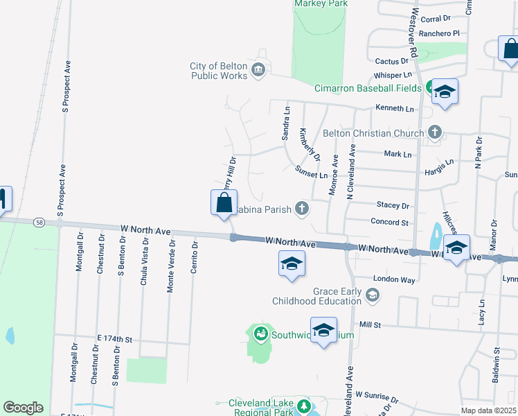 map of restaurants, bars, coffee shops, grocery stores, and more near 107 Tanner Drive in Belton