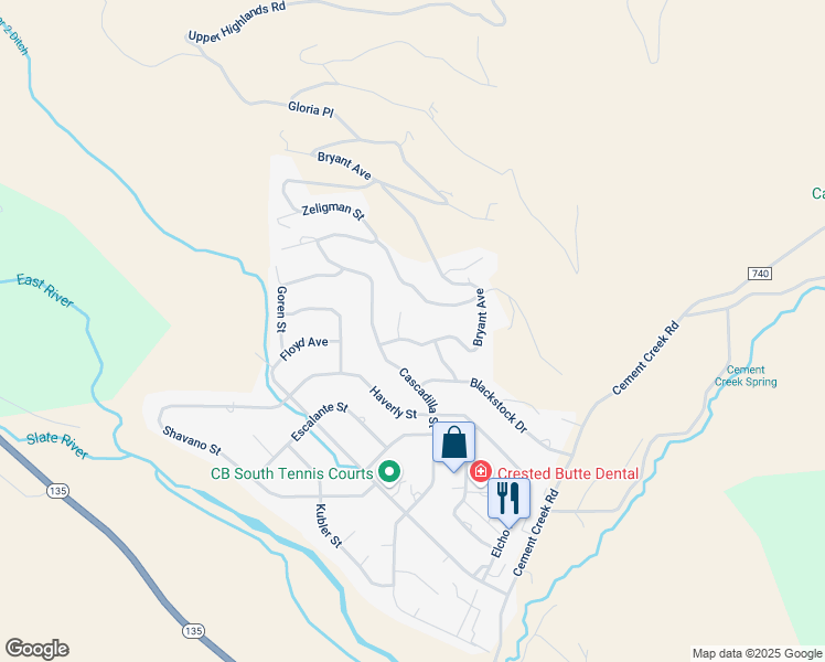 map of restaurants, bars, coffee shops, grocery stores, and more near 162 Bryant Avenue in Crested Butte