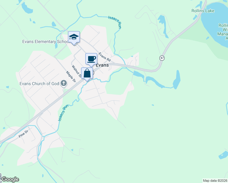 map of restaurants, bars, coffee shops, grocery stores, and more near 297 Straight Street in Evans