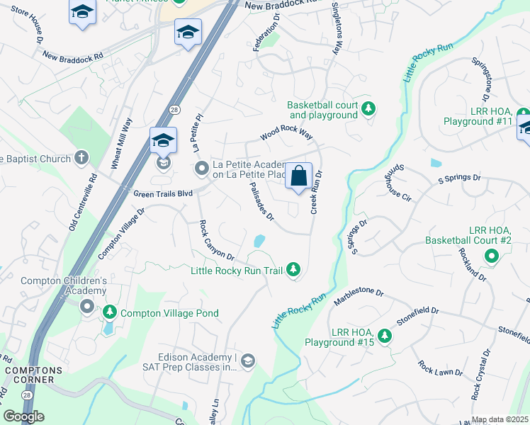 map of restaurants, bars, coffee shops, grocery stores, and more near 6533 Palisades Drive in Centreville