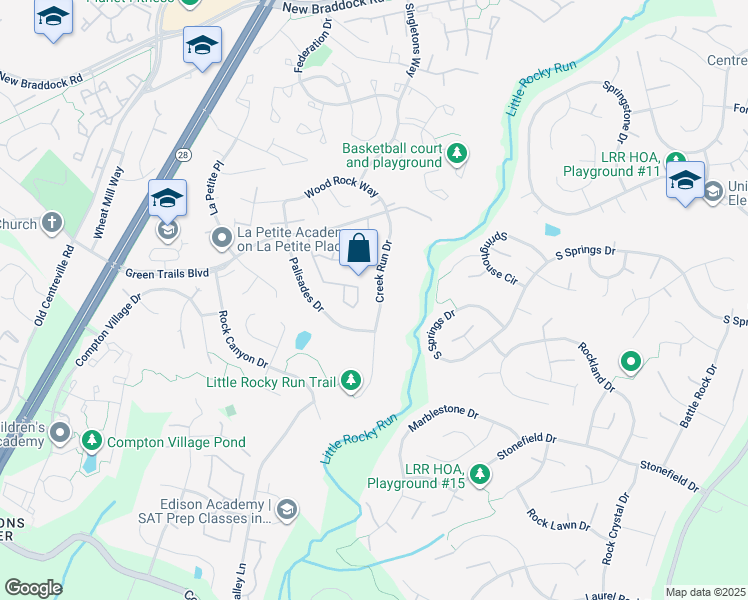 map of restaurants, bars, coffee shops, grocery stores, and more near 6546 Creek Run Drive in Centreville
