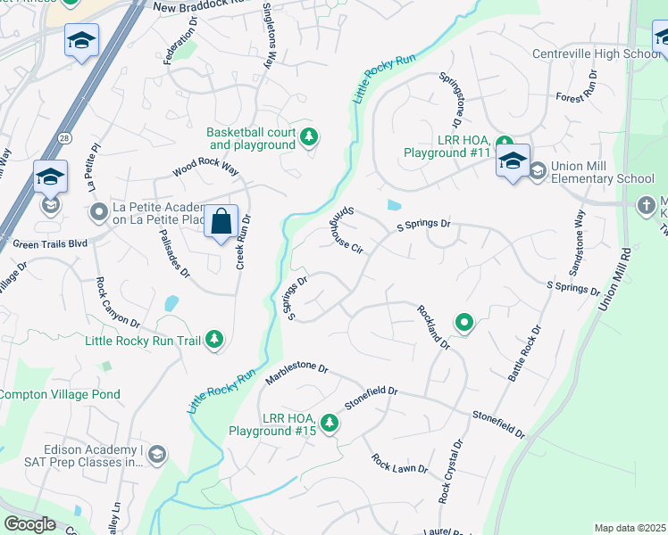 map of restaurants, bars, coffee shops, grocery stores, and more near 13953 South Springs Drive in Clifton