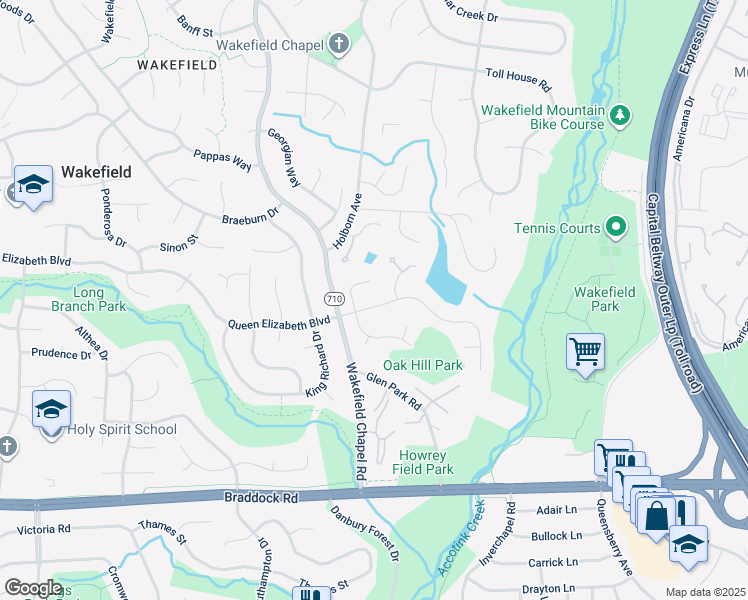 map of restaurants, bars, coffee shops, grocery stores, and more near 8406 Queen Elizabeth Boulevard in Annandale