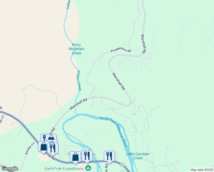 map of restaurants, bars, coffee shops, grocery stores, and more near 6600 Marshall Road in Garden Valley