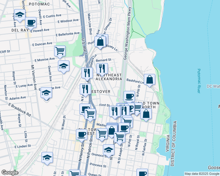 map of restaurants, bars, coffee shops, grocery stores, and more near 101 Independence Avenue Southeast in Washington