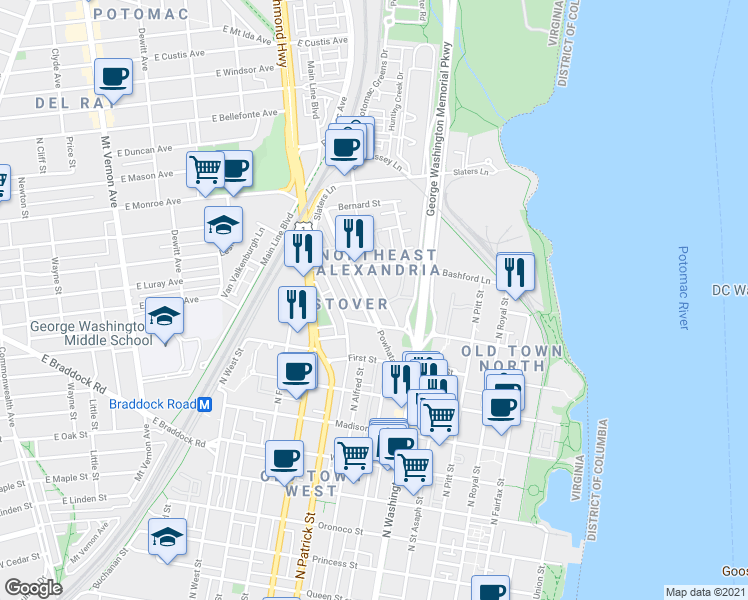 map of restaurants, bars, coffee shops, grocery stores, and more near 101 Independence Avenue Southeast in Washington