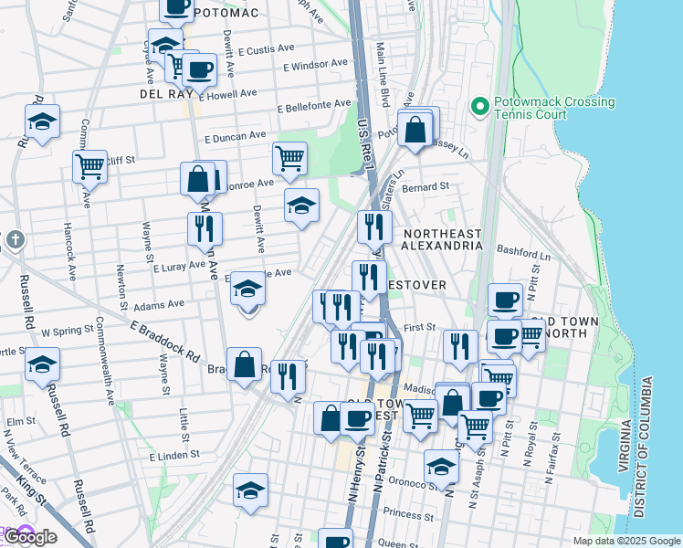 map of restaurants, bars, coffee shops, grocery stores, and more near 101 Independence Avenue Southeast in Washington