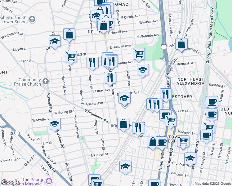 map of restaurants, bars, coffee shops, grocery stores, and more near 101 Independence Avenue Southeast in Washington