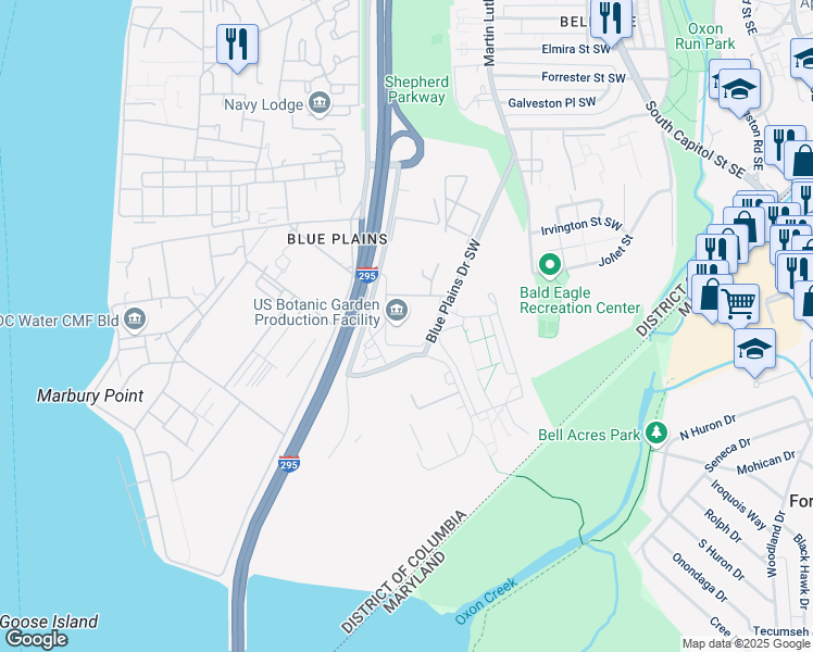 map of restaurants, bars, coffee shops, grocery stores, and more near 4700 Shepherd Parkway Southwest in Washington