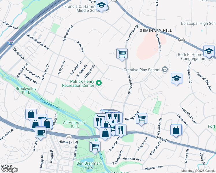 map of restaurants, bars, coffee shops, grocery stores, and more near 4643 Taney Avenue in Alexandria