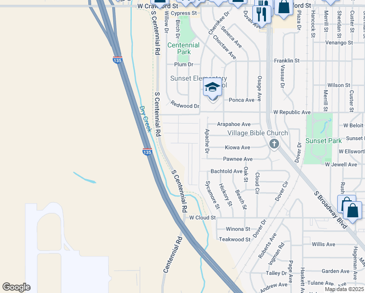 map of restaurants, bars, coffee shops, grocery stores, and more near 124 Dixie Avenue in Salina